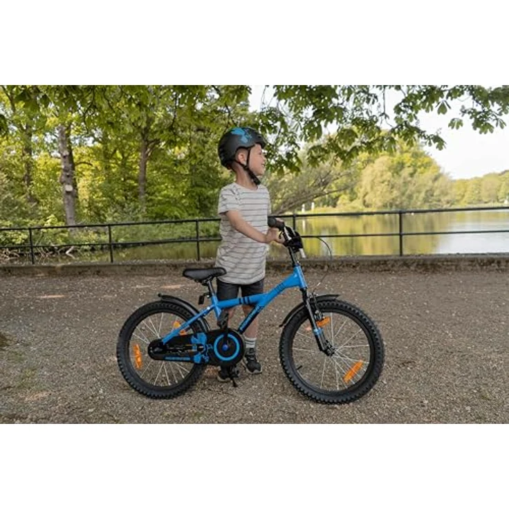 PROMETHEUS BICYCLES Kinderfahrrad 18 Zoll Jungen ab 6 Jahre - Rücktrittbremse und Fahrradständer in Blau Schwarz – Bild 5