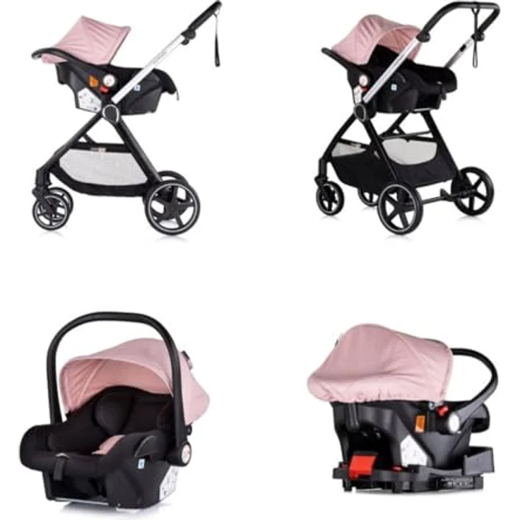 Chipolino Kombikinderwagen 3 in 1 Marbella, Rosa, Fußabdeckung, i-Size Babyschale – Bild 4