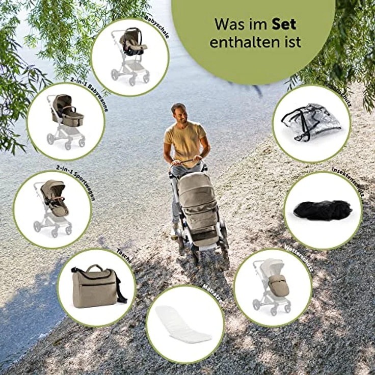 Bergsteiger Kinderwagen Lugo 3in1 | Kombikinderwagen Komplettset inkl. Zubehör - Babyschale, Buggy-Aufsatz, Sonnenschutz & Wetterfußsack | Isofix Station erhältlich – Bild 3