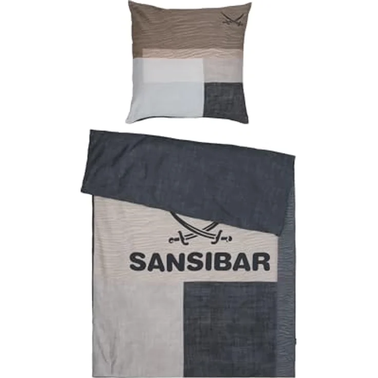 Sansibar Bettwäsche-Set Sunrise 135x200 2-teilig Bettbezug - Kinderbettwäschen aus 100% Premium Satin-Baumwolle, Taupe – Bild 1