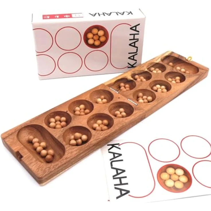 ROMBOL Kalaha - hochwertiges Steinchenspiel für 2 Personen inkl. Spielsteinen, Modell:3 - EDLES HOLZSPIEL, 72 Spielsteine, Muldendurchmesser 50 mm – Bild 1