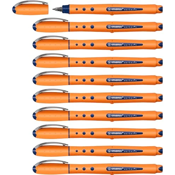 STABILO worker+ Medium, Tintenroller Schreibstifte im 10er Pack, blau und orange – Bild 1