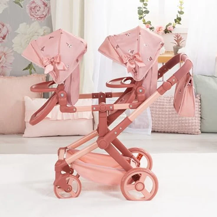 Bayer Design Twin XEO, Zwillingspuppenwagen mit Tasche und Sonnendach, höhenverstellbarer Griff, für Puppen bis 46 cm – Bild 3