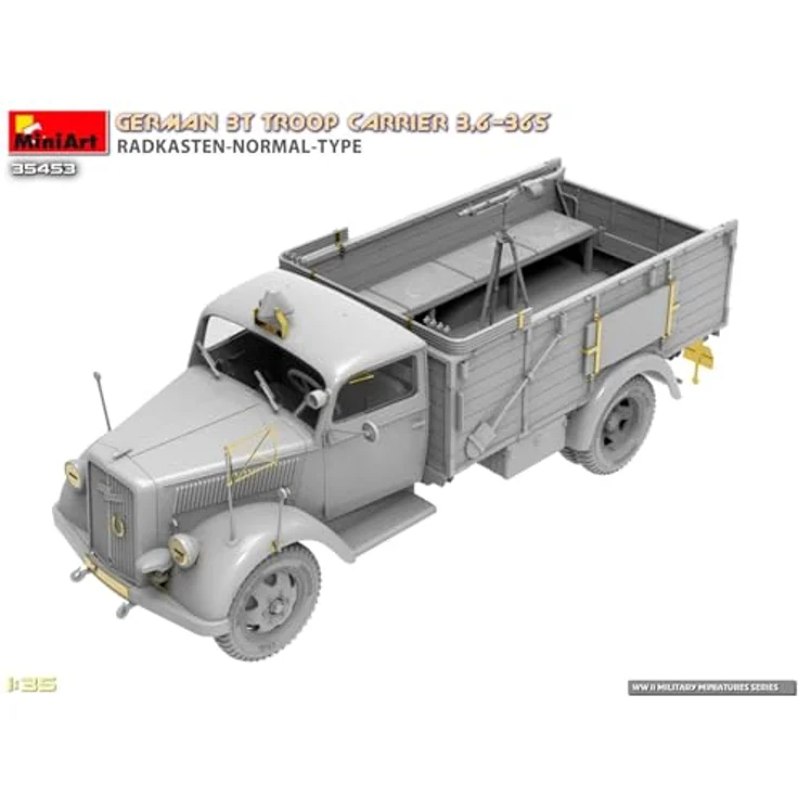 Mini Art Miniart 1:35 - German 3T Truck 3,6-36S Radkasten Normal Type, detaillierter Modellbausatz mit Truppenbänken für Wehrmacht-Transporter – Bild 15