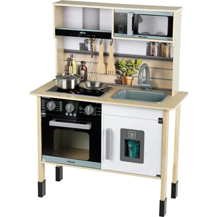 Theo Klein 7186 Miele Spielzeugküche, Holz (MDF), Midi 2, weiß mit Licht- und Soundmodul, hochwertigem Zubehör für Kinder ab 3 Jahren
