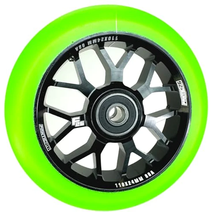 Fantic26 Spy7 Stunt-Scooter Rolle 110mm Abec11 Schwarz/PU Grün, Stunt-Scooter Rolle aus Aluminium 6061, CNC gefräst, ABEC-11 Kugellager – Bild 2