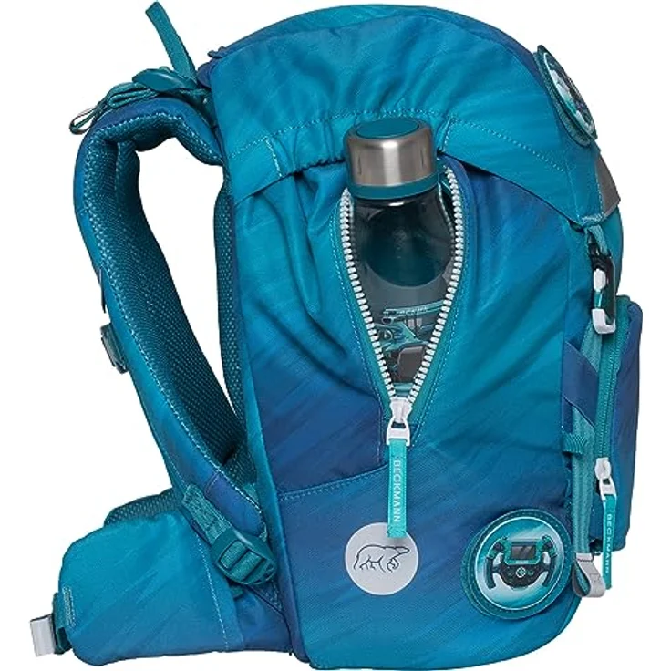 Beckmann Schulranzen Classic, 6tlg. Set in Blau mit Sportrucksack, Federmäppchen, Schlamperrolle und Buttons – Bild 6