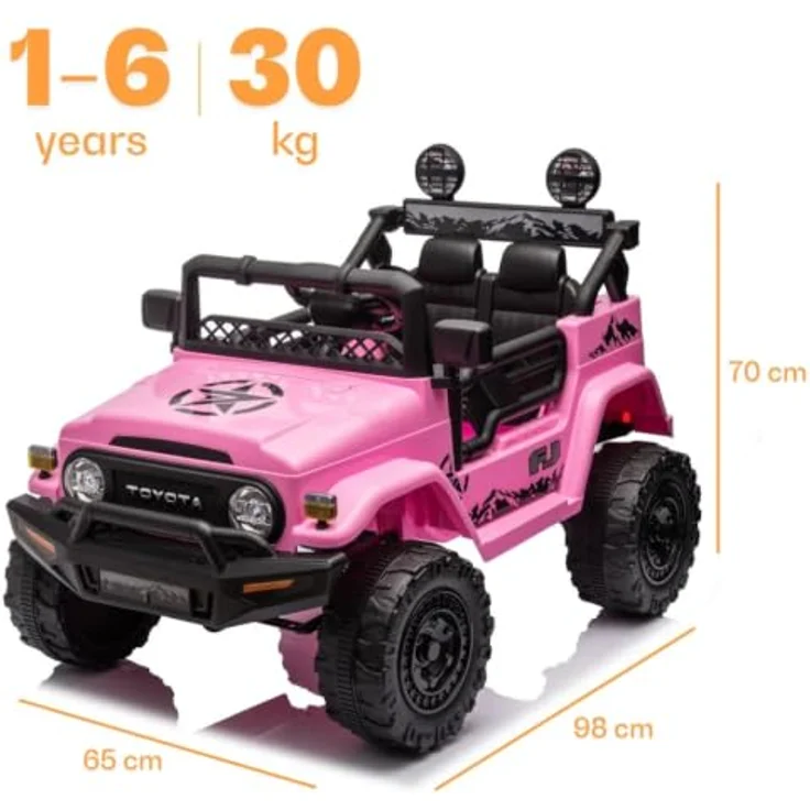 Toyota FJ Cruiser Elektrofahrzeug 12V, Kinderelektroauto mit Fernbedienung, für 1 bis 6 Jahre, rosa, MP3-Player, Sicherheitsgurt, 2 Motoren, max. 90 Minuten Fahrzeit – Bild 6