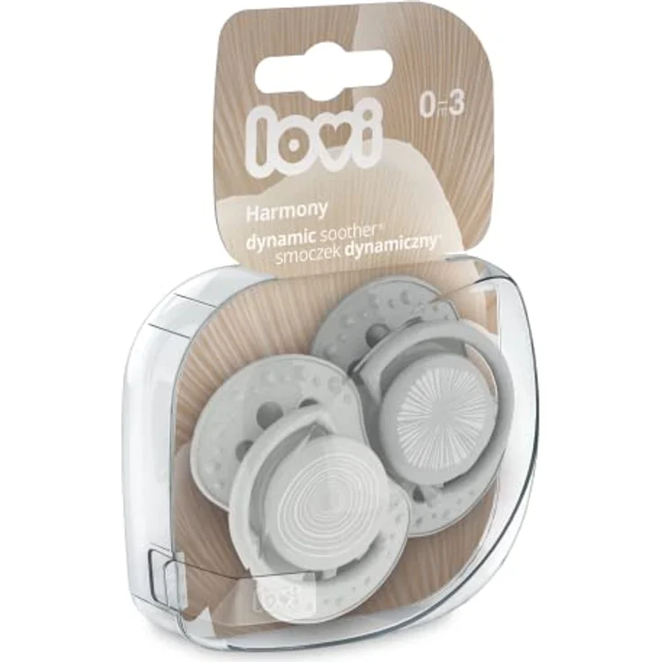 LOVI Schnuller 0-3 Monate, Silikon, BPA-frei, Hygieneschutzhülle, Harmony Kollektion, 2 Stück, Grau – Bild 2
