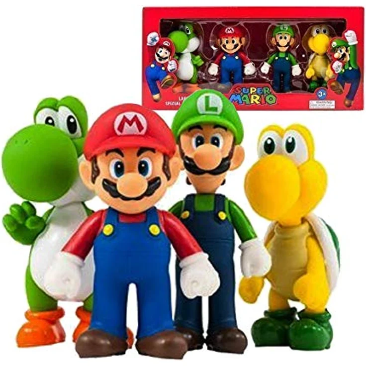 Nintendo Super Mario groß 4 Figur Sammlung Paket, offiziell lizenziert, 12,7 cm, Geschenk-Box, für Fans und Sammler, biegsam, Mario, Luigi, Yoshi, Koopa Troopa – Bild 2