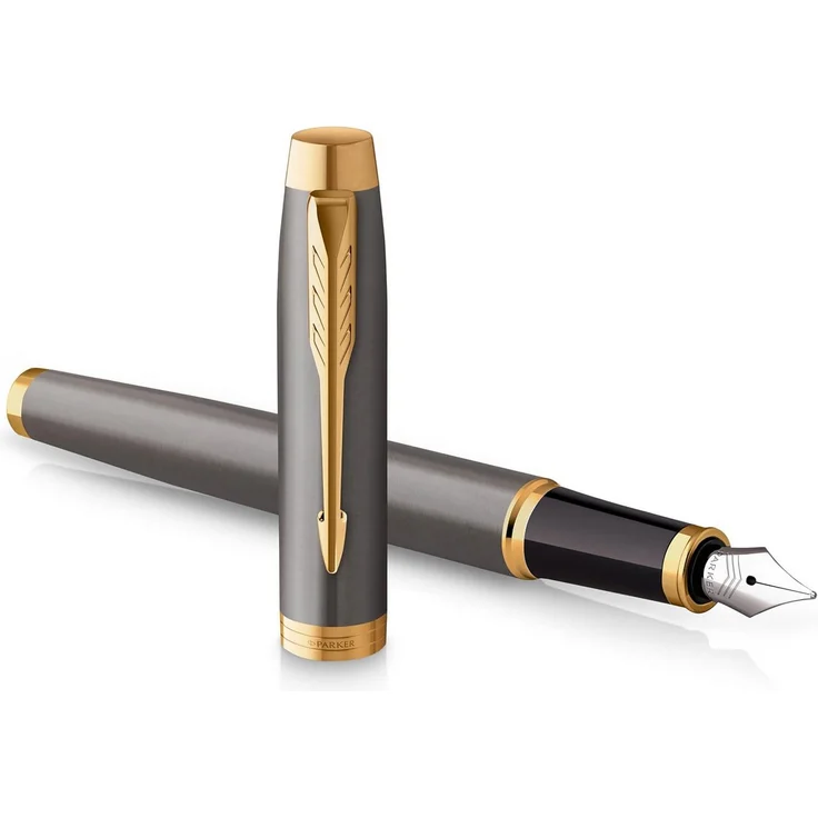 Parker Füllhalter IM Grey Lacquer GT, Premium Füller goldene Zierteile Feder M – Bild 1