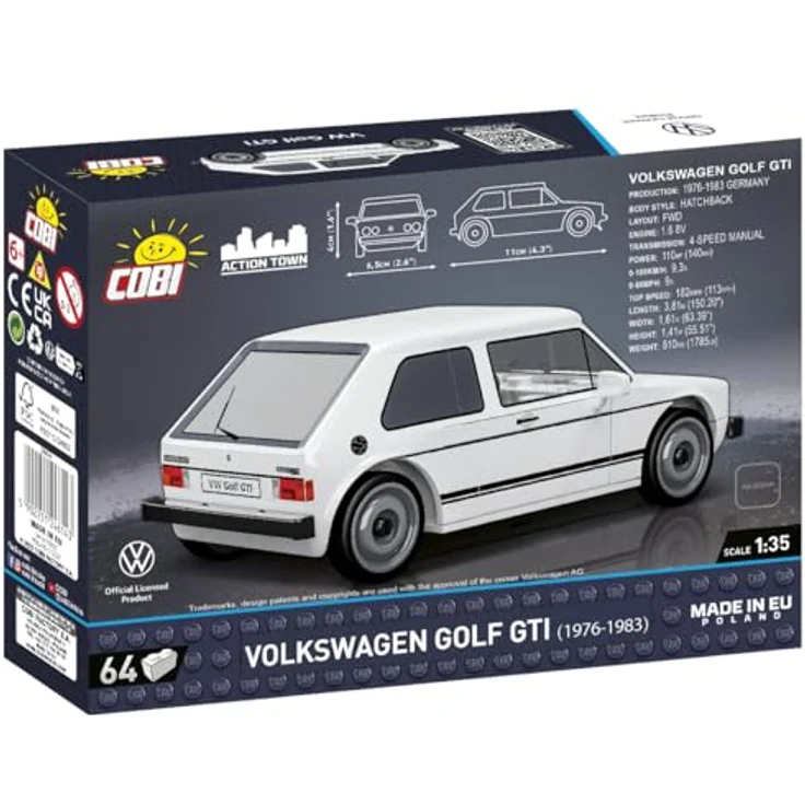 COBI Volkswagen Golf GTI (1976-1983), Modellfahrzeug in Weiß, Bausteine made in EU – Bild 4