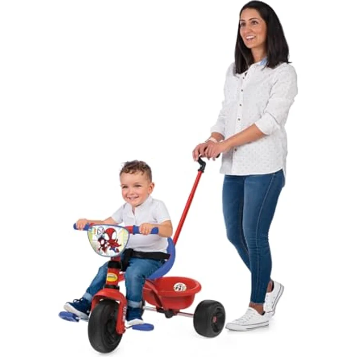 Smoby Spidey Be Fun Dreirad, Kindgerechte Ergonomie, Sicherheitsgurt, verstellbarer Sitz, inklusive Schiebestange, Pedalfreilauf - blau – Bild 3