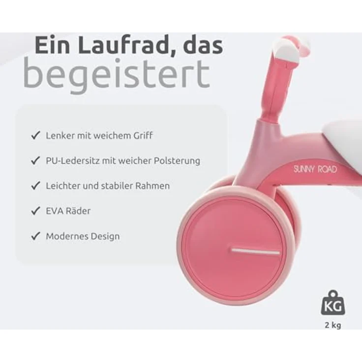 Lorelli Sunny Road Kinder Laufrad ab 1 Jahr, leichtes Balance Bike mit Licht und Musik, ideal für Jungen und Mädchen, Rosa – Bild 2