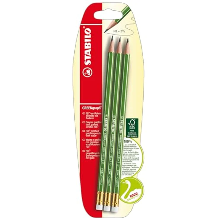 STABILO Greengraph Bleistift, 3er Pack HB mit Radierer – Bild 2
