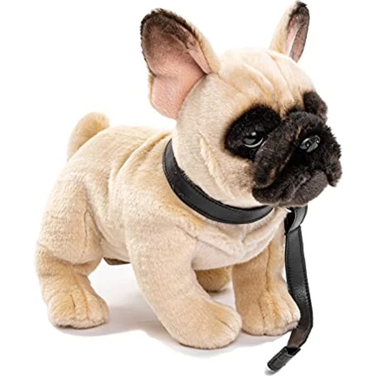 Uni-Toys - Französische Bulldogge (beige), mit Leine - 27 cm (Länge) - Plüsch-Hund, Dogge, Haustier - Plüschtier, Kuscheltier – Bild 1
