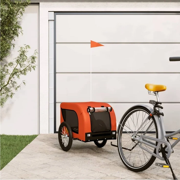 vidaXL Fahrradhundeanhänger Fahrradanhänger Hunde Orange und Schwarz Oxford-Gewebe & Eisen, mit PVC-Fenster und reflektierenden Elementen – Bild 1