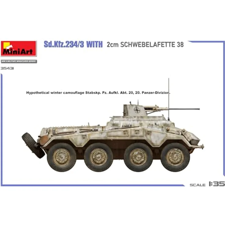 Miniart 1:35 Sd.Kfz.234/3, Modellfahrzeug mit 2 cm Lafette 38 und feinen Innendetails – Bild 16