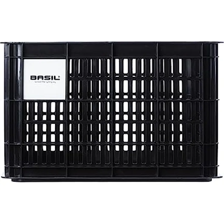 Basil Frontkorb Crate M Plastic, Kapazität: 29,5 l, Frontladerträger, geeignet für Mik, Adapterplatte und Befestigung, enthalten, 95% recyceltes Material Coprisella, Schwarz, Einheitsgröße