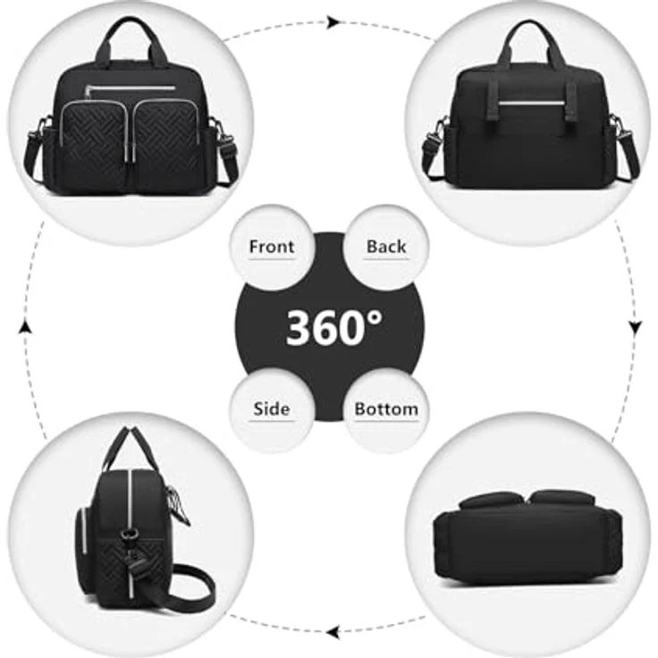 KONO Wickeltasche Windeltasche für Kinderwagen, große wasserdichte Reisetasche mit isolierten Fächern und Wickelauflage, leicht, Schwarz (37x37x14,5 cm) – Bild 3