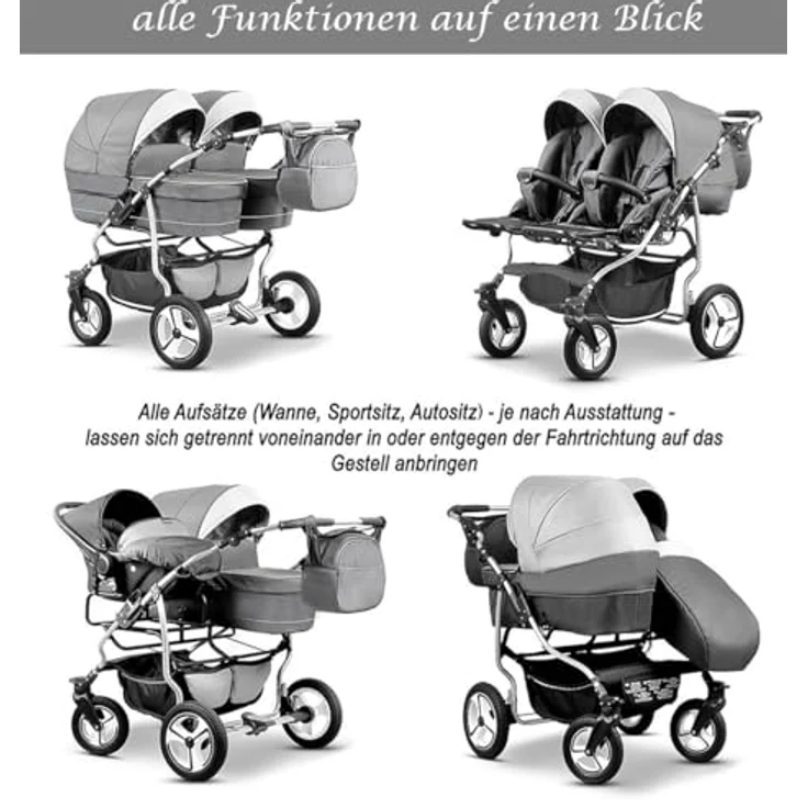 Elcar Zwillingskinderwagen 5 in 1 Twin Star, inkl. 2 Autositzen und Iso Bases, 14 Teile, variabel einstellbar, in 16 Farben erhältlich – Bild 5
