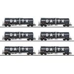 Märklin 47546 H0 6er-Set Kesselwagen Zans der GATX, Anthrazitgraue Grundfarbgebung, modernes Design, einzeln verpackt