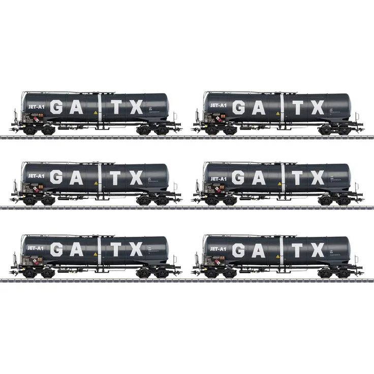 Märklin 47546 H0 6er-Set Kesselwagen Zans der GATX, Anthrazitgraue Grundfarbgebung, modernes Design, einzeln verpackt