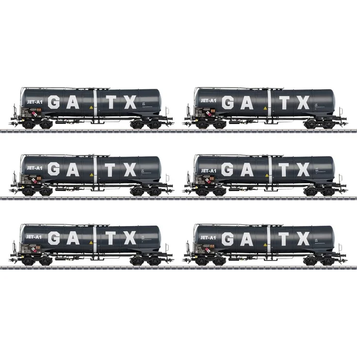 Märklin 47546 H0 6er-Set Kesselwagen Zans der GATX, Anthrazitgraue Grundfarbgebung, modernes Design, einzeln verpackt – Bild 1