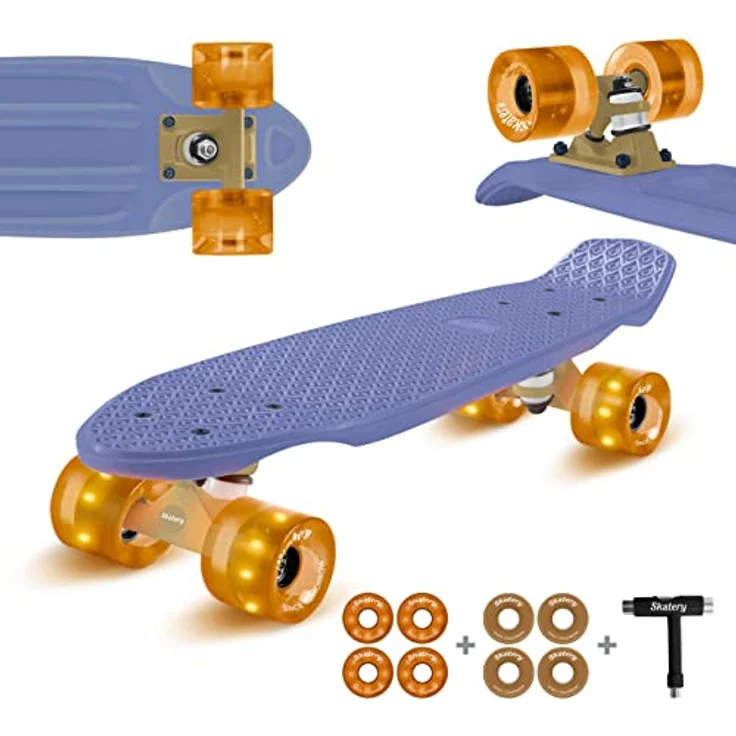 Fun Pro Skateboard Kinder ab 8 Jahre,für Jungen, Mädchen, Jugendliche & Erwachsene Anfänger, LED-Räder Penny Board, Wechselradset All-in-One Skate T-Tool, Kinder Skateboard ab 3 4 5 6 7 10 Jahre 55 cm – Bild 2
