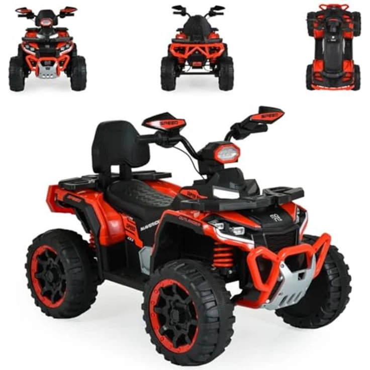 Moni Kinder Elektroquad Speed, Elektrofahrzeug mit Fernbedienung, Scheinwerfer, Musikfunktion, rot – Bild 1