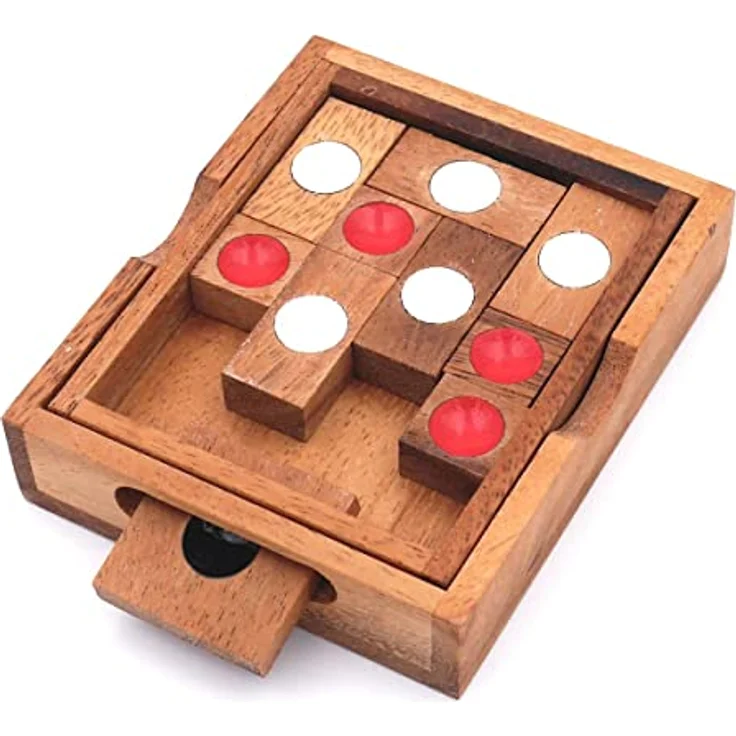 ROMBOL Khun Pan Raus (Prison), Mini, Schiebespiel, Reisespiel, Holzspiel, Denkspiel, Knobelspiel, Geduldspiel aus Holz, dunkles Samena-Holz – Bild 2