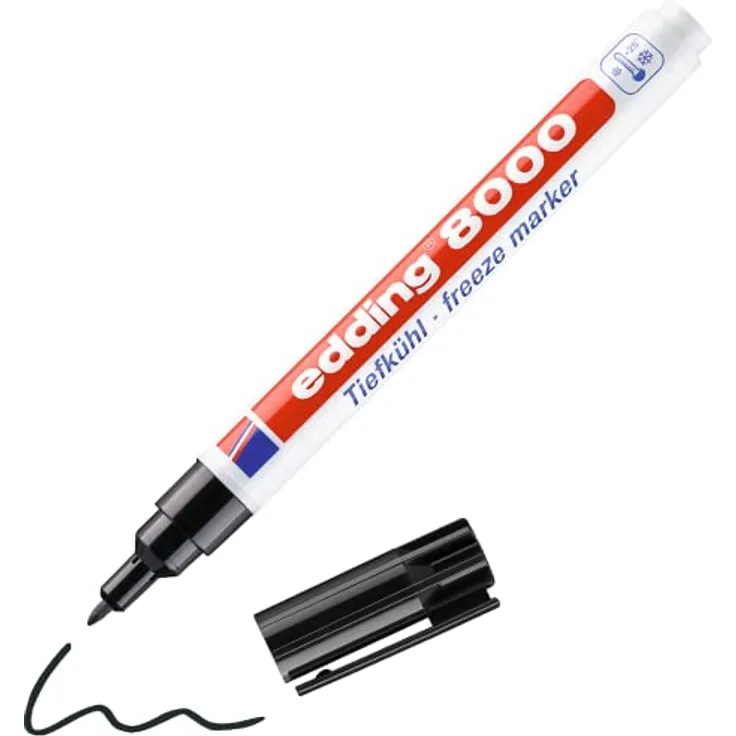 edding 8000 Tiefkühlmarker - schwarz - 1 frostsicherer Marker - Rundspitze 1 mm - zum Beschriften von Gefrierbeuteln und Gefrierbehältern - ideal für Kühlhäuser, Labore, Tupperware, Gefrierschränke.