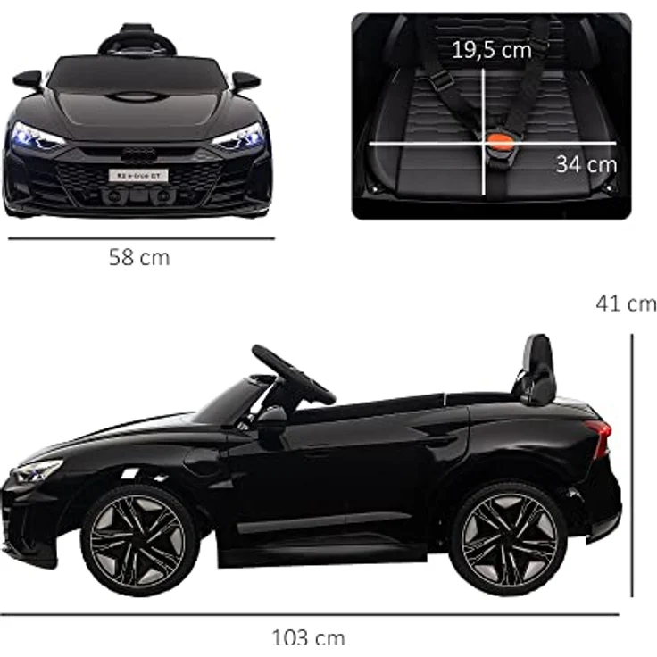 HOMCOM Kinder Elektroauto, Kinderauto mit Fernbedienung, Kinderfahrzeug mit Sicherheitsgurt, Hupe & Musik & Scheinwerfer, Kinderfahrzeug bis 5 km/h, für Kinder 3-5 Jahre, Schwarz – Bild 3