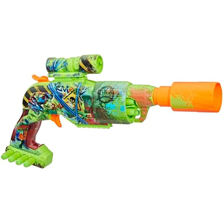 NERF Zombie Driller Dart-Blaster, Blaster mit 5-Dart Rotationstrommel und abnehmbarem Ziel-Fernrohr, inklusive 16 Nerf Elite Darts – Bild 1