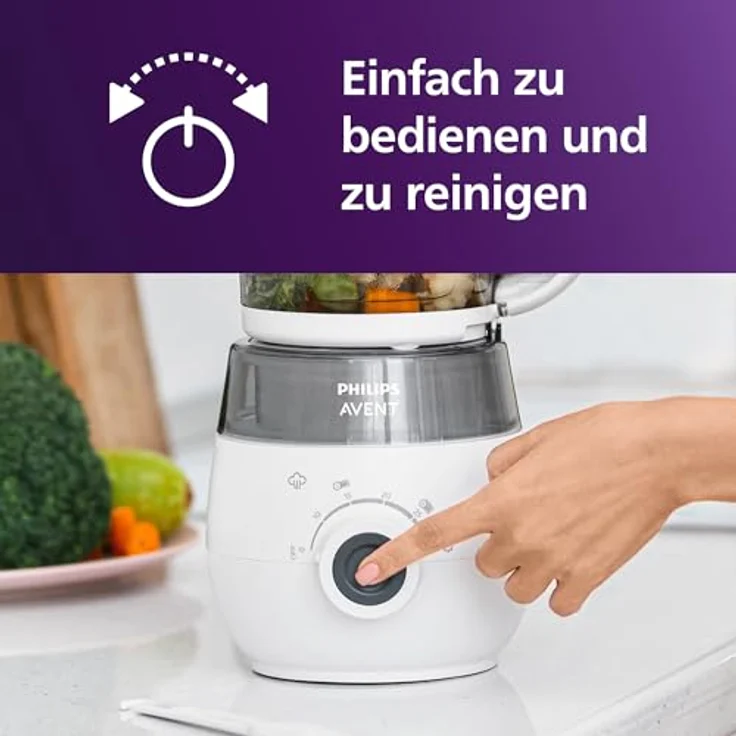 Philips Babynahrungszubereiter SCF883/20, 4-in-1 Dampfgarer und Mixer mit 10 Bechern, 400 W, weiß – Bild 6