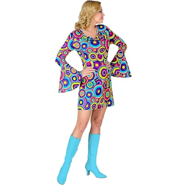 W WIDMANN MILANO Party Fashion 70er Jahre Kostüm, Kleid in XL mit Trompetenärmeln für Hippie, Reggae und Disco Fever – Bild 3