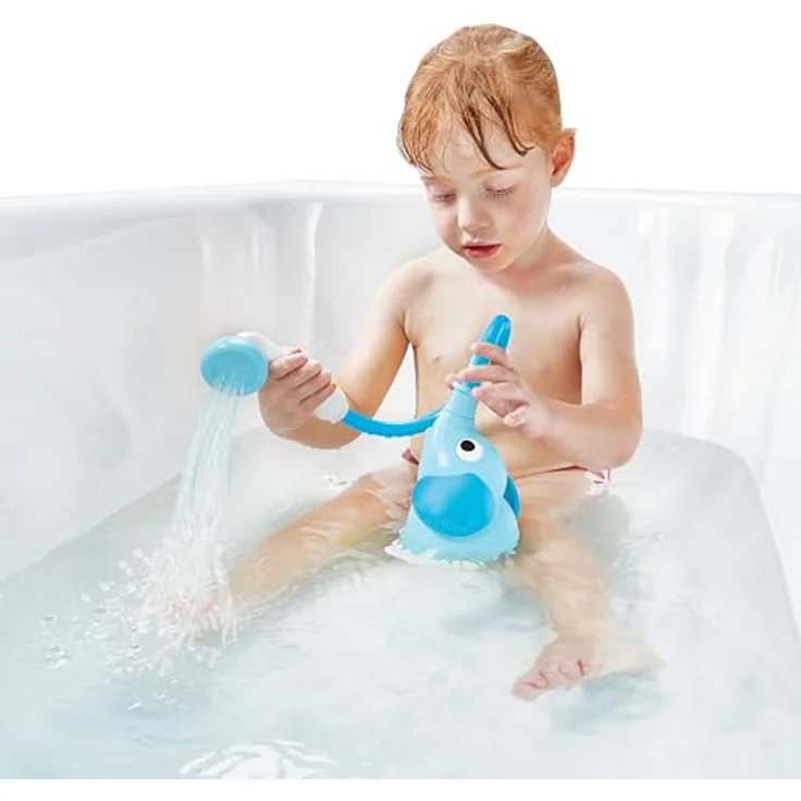 Yookidoo Duschkopf für Baby-Badewanne, Elefanten-Wasserpumpe mit 2-Tasten-Wasserflusskontrolle, blau und dunkelblau – Bild 5