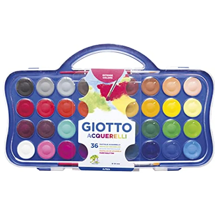 GIOTTO Aquarellstifte, 36 Farben mit 2 Pinseln, 30 mm, hochdeckend und intensivfarben
