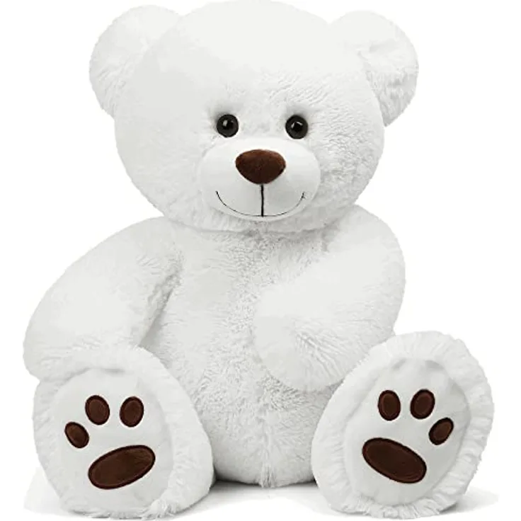 LotFancy Teddybär Kuscheltier, 50 cm Mittelgroßes Plüschtier in Weiß mit extra weichem Fell und langlebigen Sicherheitsmerkmalen
