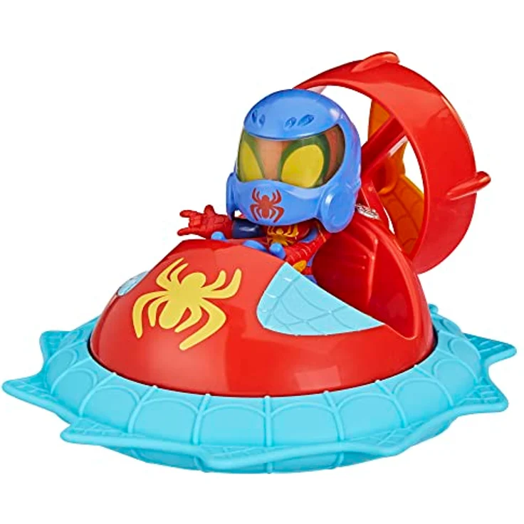 Spidey and his Amazing Friends Web-Spinners, Spielzeugauto mit 10 cm Spidey Figur im Luftkissen-Gleiter Design und abnehmbarem Helm – Bild 2