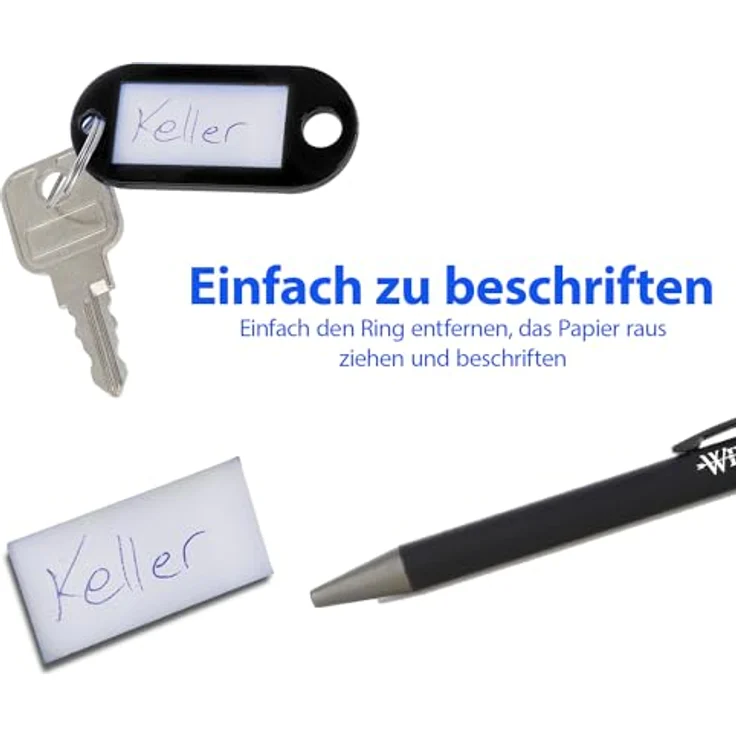 Westcott Schlüsselanhänger 100 Stück | 100er Pack robuste Anhänger zum Beschriften mit austauschbaren Etiketten | Mit Metall-Ring in Schwarz – Bild 4