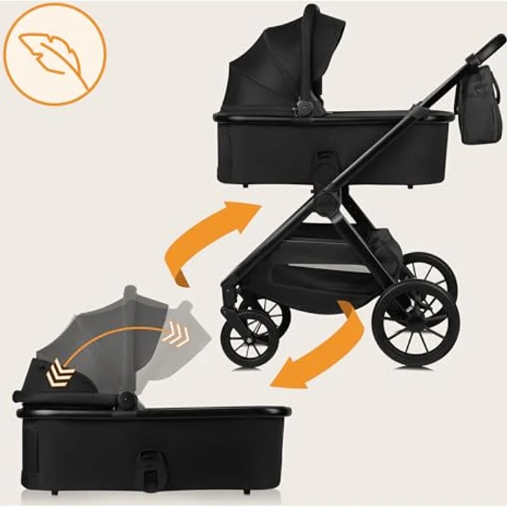 Lionelo Layla 3-in-1, Kinderwagen in Black Onyx mit Babywanne, Autohalterung und Adac-zertifiziertem Kindersitz – Bild 2