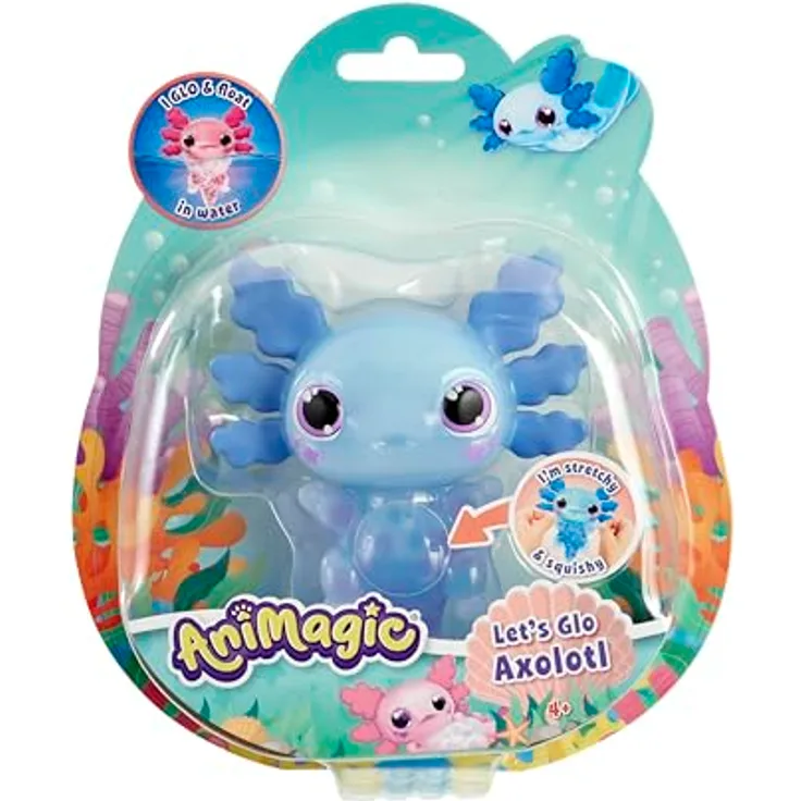 Animagic Let’s Glo Axolotl Blau, Elektronisches Haustier mit Licht- und Schwimmfunktion, Sensorisches Spielzeug für Kinder ab 4 Jahren