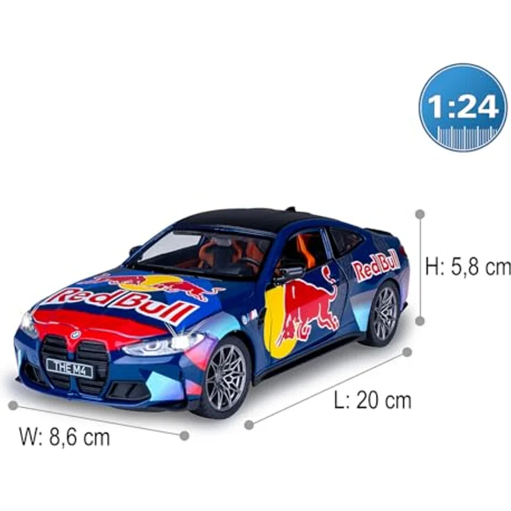 Blau BMW M4 Diecast 1:24, Modellauto in Blau mit Knopfzellen inkludiert – Bild 3