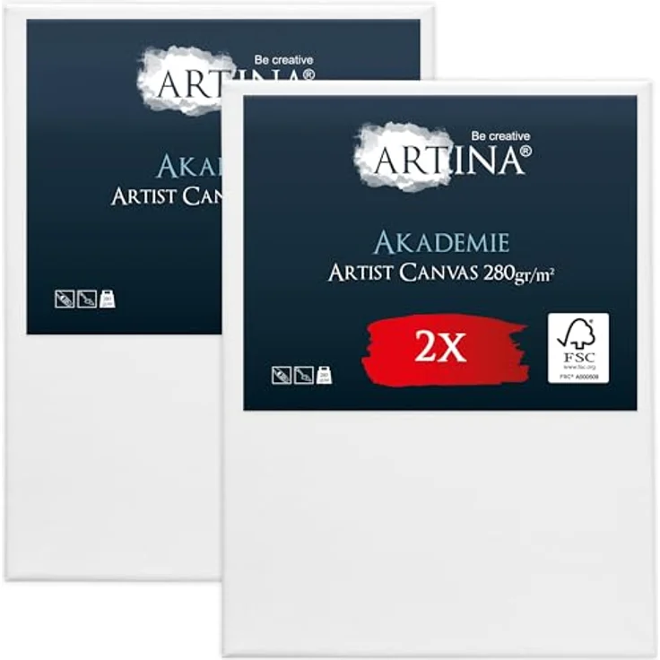 Artina Keilrahmen Leinwand 30x40 cm, 2er Set bespannte Acryl Leinwände aus 100% Baumwolle, FSC® zertifiziert, 280 g/m², strapazierfähig und vorgrundiert – Bild 1