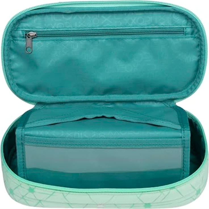 neoxx Jump Schlamperbox Mintastic, mit Reißverschluss, 10 Stifteschlaufen und Sichtfenster, aus recycelten PET-Flaschen, ideal für Schulbedarf und kreative Ordnung – Bild 3