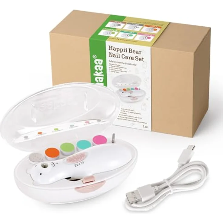 Haakaa HAPPII BEAR Wiederaufladbarer Nagelschneider Set - Elektrischer Baby Nagelschneider - Baby Nagelknipser/Baby Nagelfeile - Flüsterleise & LED-Leuchten, Bärenform, USB wiederaufladbar, Farbcodierte Schleifpads – Bild 1