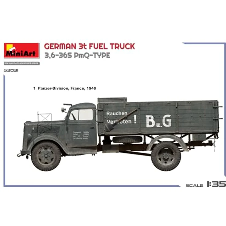 MiniArt Opel Blitz 3t Tankwagen 3,6-36S PmQ-Typ, Modellbauset 1:35 mit Zubehör und 2 Figuren – Bild 2