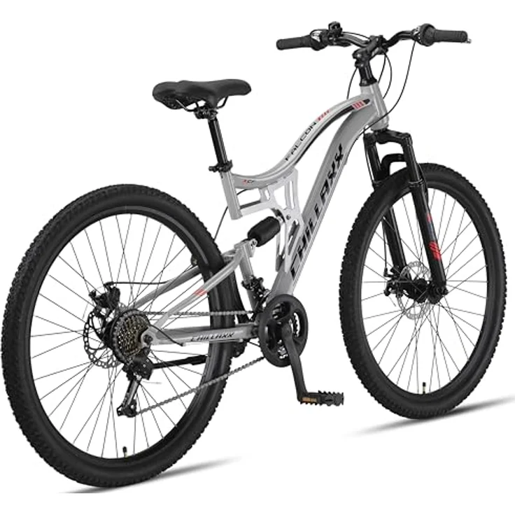 Chillaxx Bike Falcon Premium Mountainbike in 27,5 Zoll - Fahrrad für Jungen, Mädchen, Damen und Herren - Scheibenbremse- 21 Gang-Schaltung - Vollfederung (Grey-Disc-Bremse, 27,5 Zoll) – Bild 3