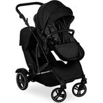 Hauck Geschwister Kinderwagen Duett 4 - Buggy für 2 Kinder inkl. Beindecke und Regenverdeck, Sportsitz zur Babywanne umbaubar, bis 36 kg - Schwarz